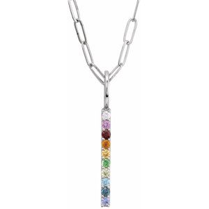 The Keilah Necklace -- 14K White Natural Multi-Gemstone Rainbow Bar 18" Necklace