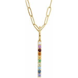 The Keilah Necklace – 14K Yellow Gold Natural Multi-Gemstone Rainbow Bar 18" Necklace