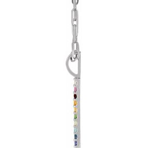 The Keilah Necklace – 14K White Gold Natural Multi-Gemstone Rainbow Bar 18" Necklace