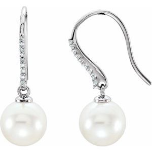 The Heather Earrings – 14K White Gold Cultured White Freshwater Pearl & 1/8 CTW Natural Diamond Earrings