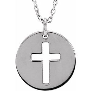 The Marie Necklace -- 14K White Pierced Cross Disc 16"-18" Necklace