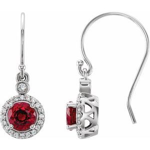 The Elizabeth Earrings --14K White Lab-Grown Ruby & 1/8 CTW Natural Diamond Halo-Style Earrings