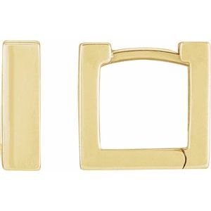 The Cathy Earrings – 14K Yellow Gold Square Hinged 10 mm Huggie Hoop Earrings